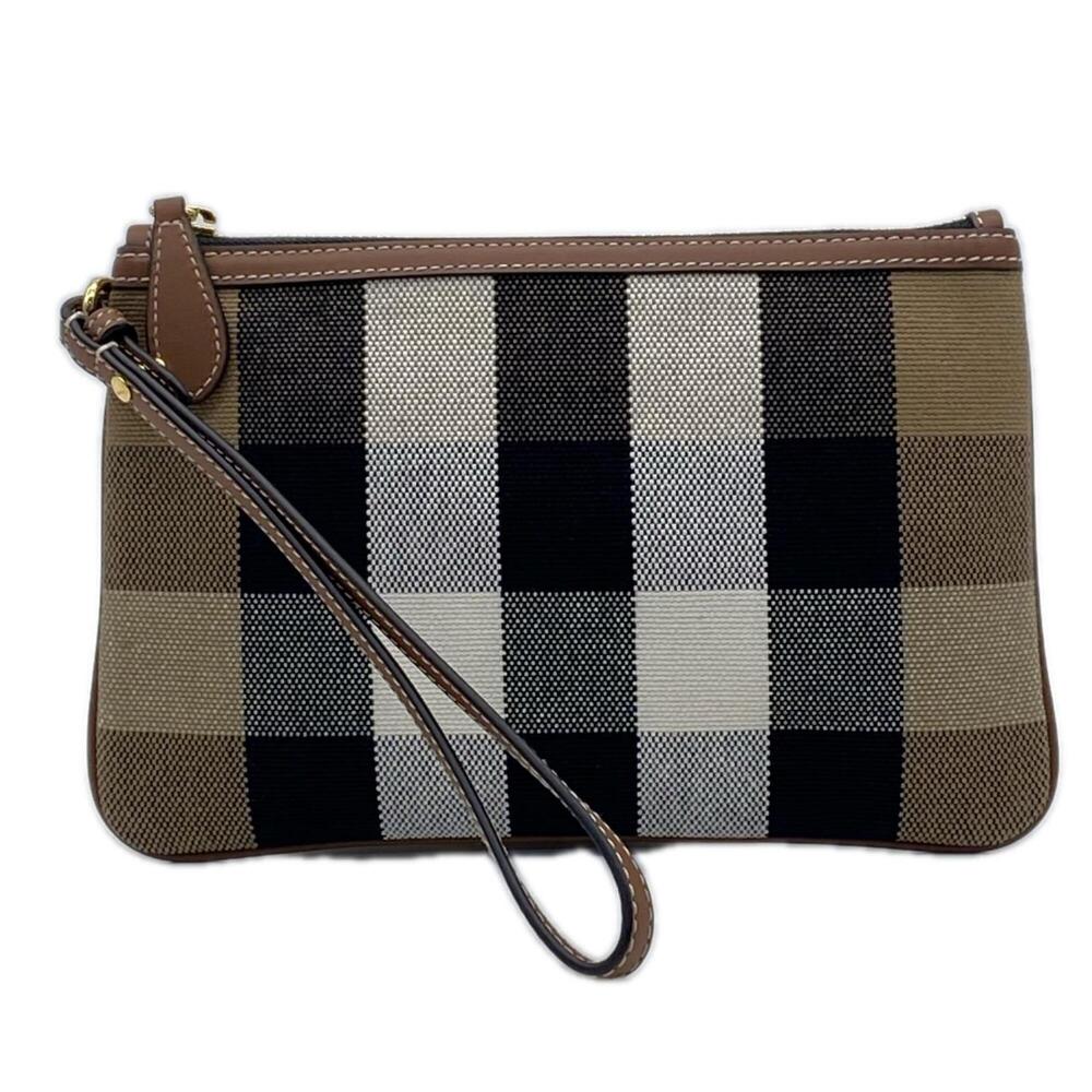 BURBERRY Cotton New Peyton Wrist Pouch 80840481 Clutch Bag Brown White Black ...